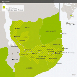Mapa do projeto ProSavana na dimensão em que originalmente foi planeado por Moçambique, o Brasil e o Japão. Foto: Divulgação 